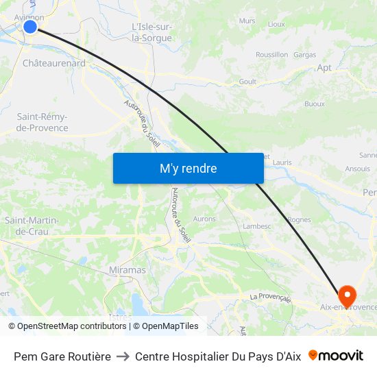 Pem Gare Routière to Centre Hospitalier Du Pays D'Aix map
