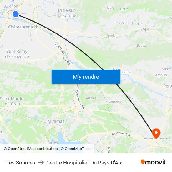 Les Sources to Centre Hospitalier Du Pays D'Aix map