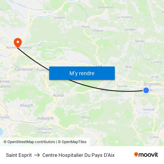 Saint Esprit to Centre Hospitalier Du Pays D'Aix map