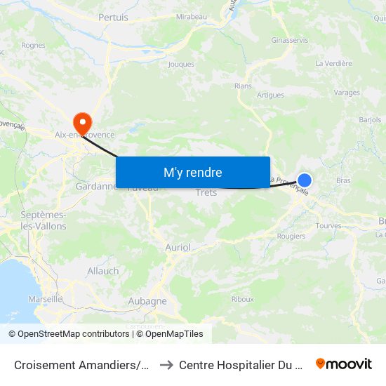 Croisement Amandiers/Mésanges to Centre Hospitalier Du Pays D'Aix map