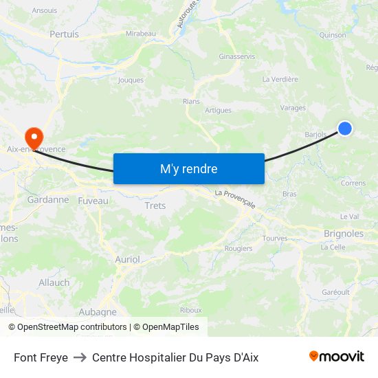 Font Freye to Centre Hospitalier Du Pays D'Aix map