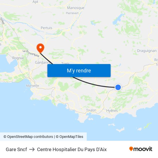 Gare Sncf to Centre Hospitalier Du Pays D'Aix map