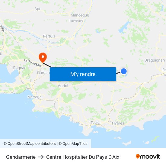 Gendarmerie to Centre Hospitalier Du Pays D'Aix map
