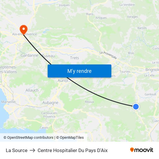 La Source to Centre Hospitalier Du Pays D'Aix map