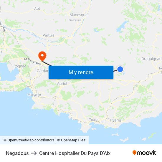 Negadous to Centre Hospitalier Du Pays D'Aix map
