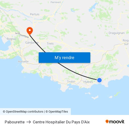 Pabourette to Centre Hospitalier Du Pays D'Aix map