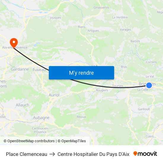 Place Clemenceau to Centre Hospitalier Du Pays D'Aix map