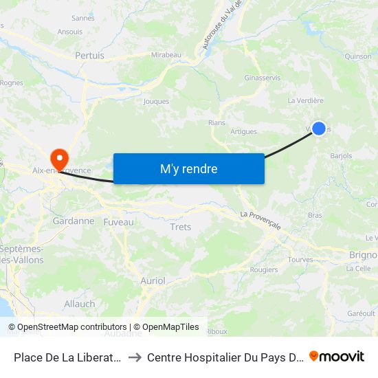 Place De La Liberation to Centre Hospitalier Du Pays D'Aix map