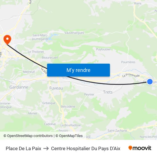 Place De La Paix to Centre Hospitalier Du Pays D'Aix map