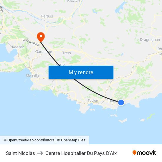 Saint Nicolas to Centre Hospitalier Du Pays D'Aix map