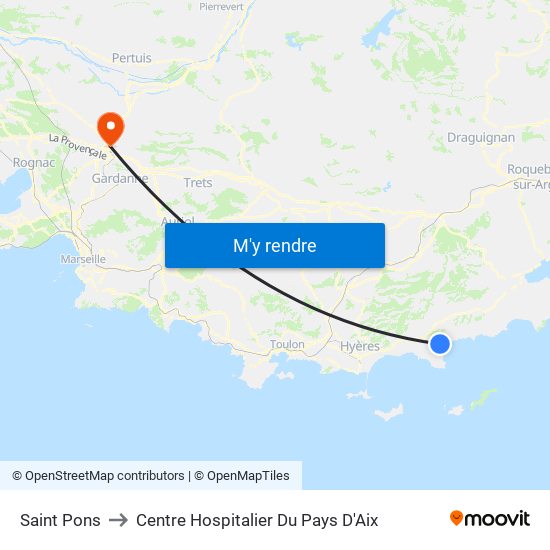 Saint Pons to Centre Hospitalier Du Pays D'Aix map