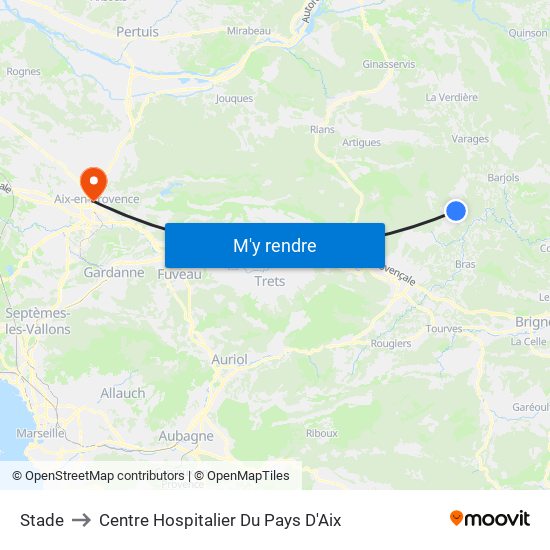 Stade to Centre Hospitalier Du Pays D'Aix map