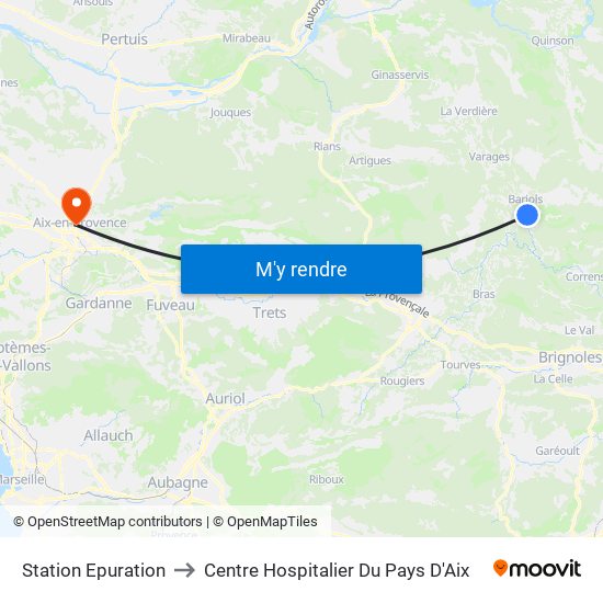Station Epuration to Centre Hospitalier Du Pays D'Aix map