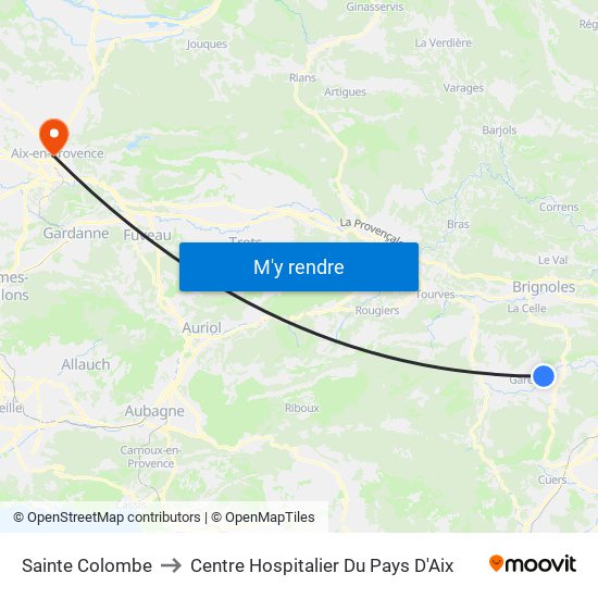 Sainte Colombe to Centre Hospitalier Du Pays D'Aix map