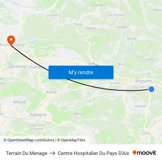 Terrain Du Menage to Centre Hospitalier Du Pays D'Aix map