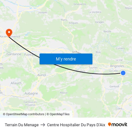 Terrain Du Menage to Centre Hospitalier Du Pays D'Aix map