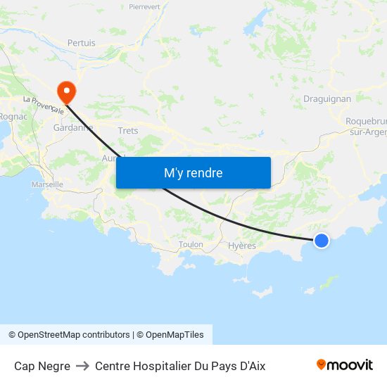 Cap Negre to Centre Hospitalier Du Pays D'Aix map