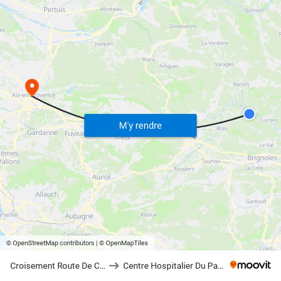 Croisement Route De Correns to Centre Hospitalier Du Pays D'Aix map