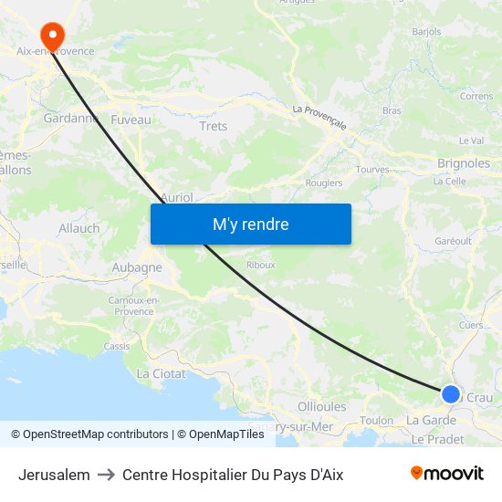 Jerusalem to Centre Hospitalier Du Pays D'Aix map
