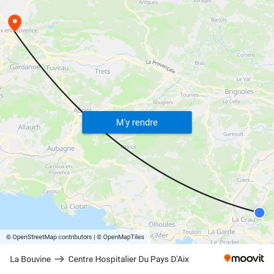 La Bouvine to Centre Hospitalier Du Pays D'Aix map