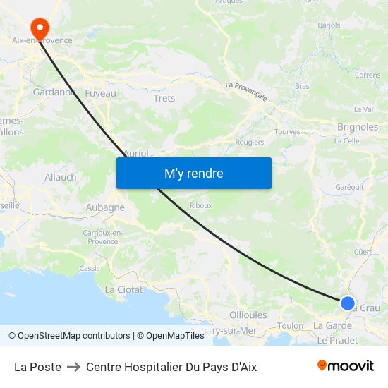 La Poste to Centre Hospitalier Du Pays D'Aix map