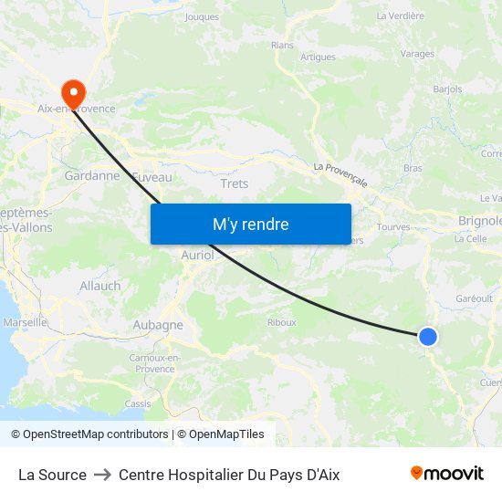 La Source to Centre Hospitalier Du Pays D'Aix map