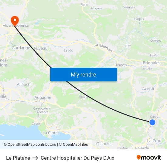 Le Platane to Centre Hospitalier Du Pays D'Aix map