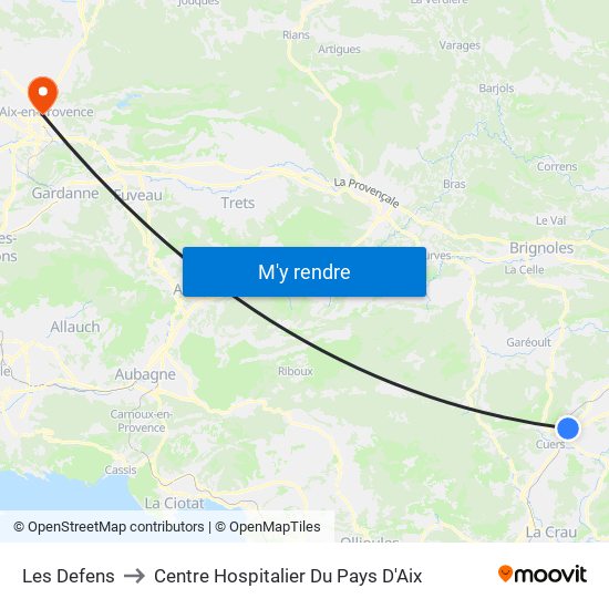 Les Defens to Centre Hospitalier Du Pays D'Aix map