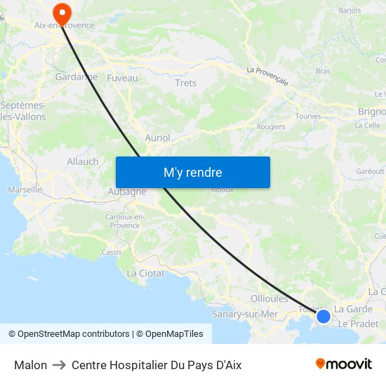 Malon to Centre Hospitalier Du Pays D'Aix map