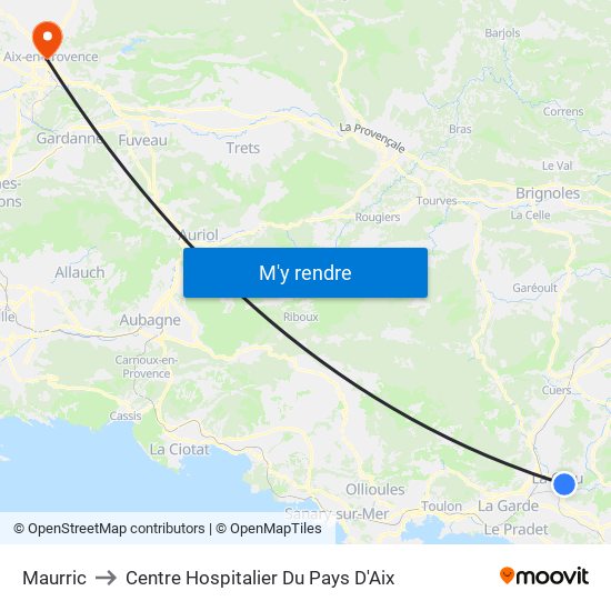Maurric to Centre Hospitalier Du Pays D'Aix map
