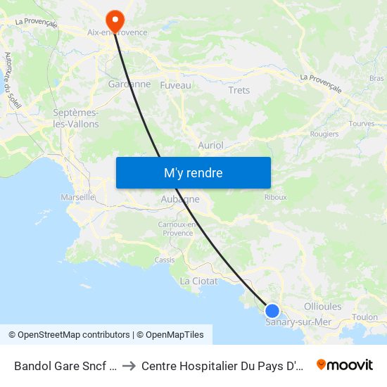 Bandol Gare Sncf O to Centre Hospitalier Du Pays D'Aix map