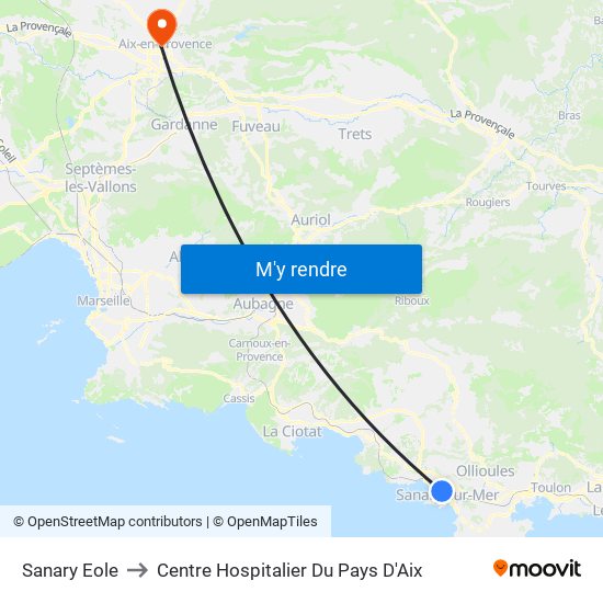 Sanary Eole to Centre Hospitalier Du Pays D'Aix map