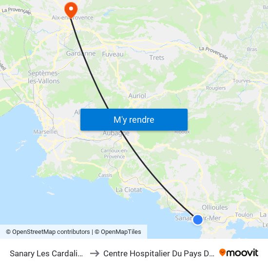 Sanary Les Cardalines to Centre Hospitalier Du Pays D'Aix map