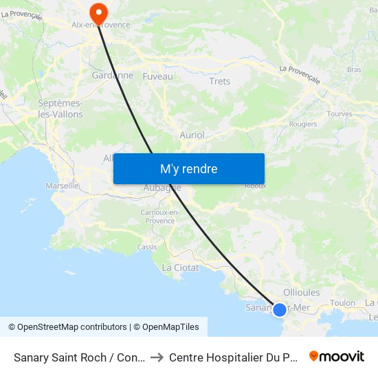 Sanary Saint Roch / Conference to Centre Hospitalier Du Pays D'Aix map