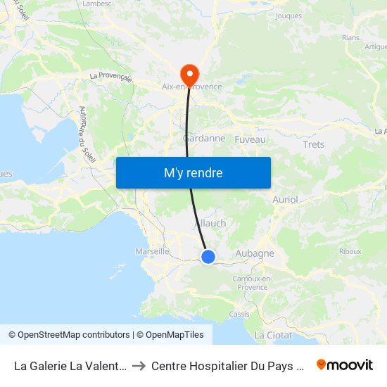La Galerie La Valentine to Centre Hospitalier Du Pays D'Aix map
