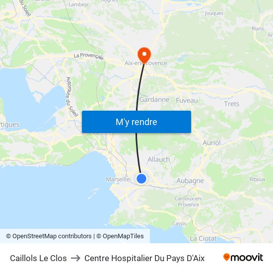 Caillols Le Clos to Centre Hospitalier Du Pays D'Aix map