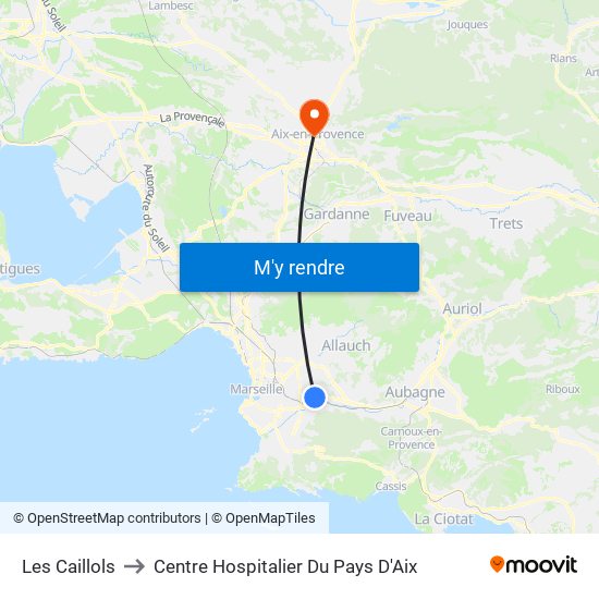 Les Caillols to Centre Hospitalier Du Pays D'Aix map