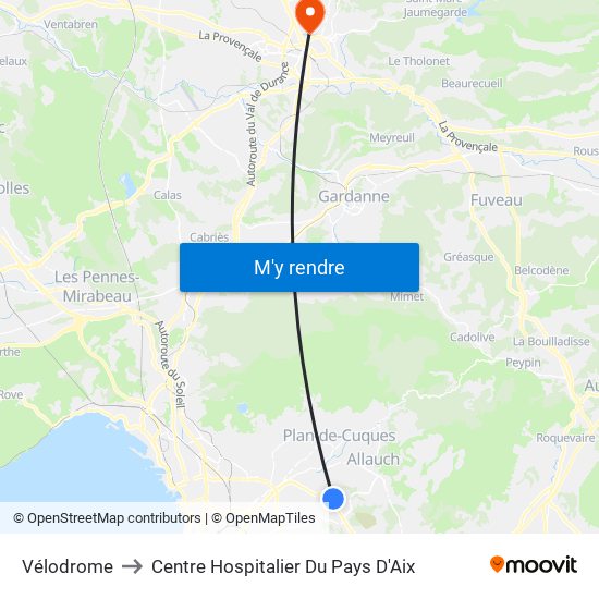 Vélodrome to Centre Hospitalier Du Pays D'Aix map