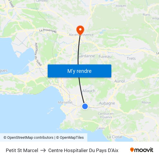 Petit St Marcel to Centre Hospitalier Du Pays D'Aix map
