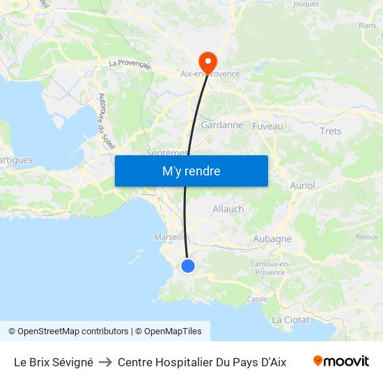 Le Brix Sévigné to Centre Hospitalier Du Pays D'Aix map