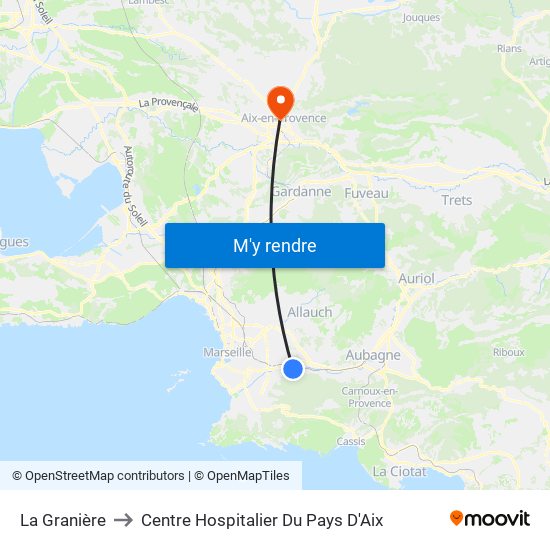 La Granière to Centre Hospitalier Du Pays D'Aix map