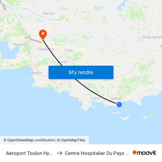 Aéroport Toulon Hyeres to Centre Hospitalier Du Pays D'Aix map
