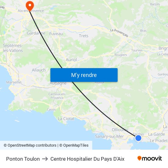Ponton Toulon to Centre Hospitalier Du Pays D'Aix map