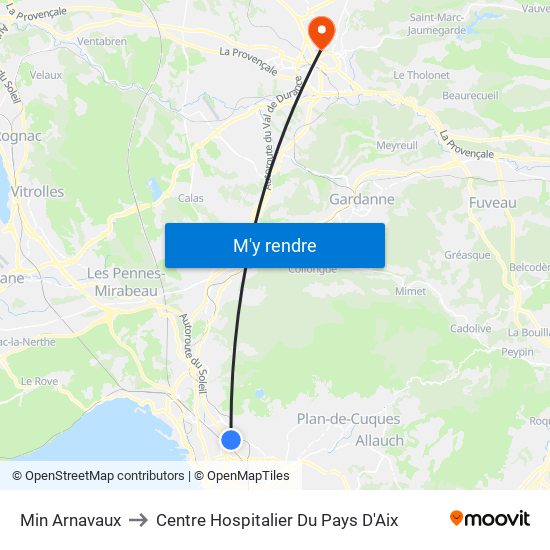 Min Arnavaux to Centre Hospitalier Du Pays D'Aix map