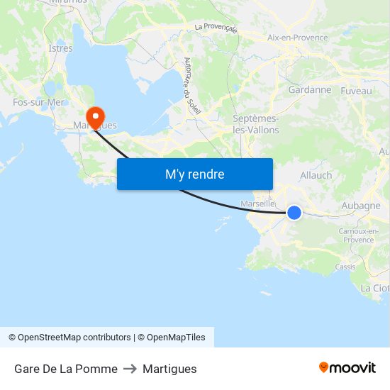 Gare De La Pomme to Martigues map