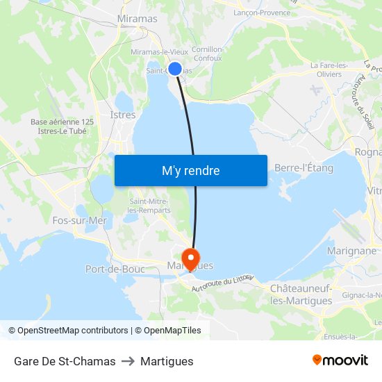 Gare De St-Chamas to Martigues map