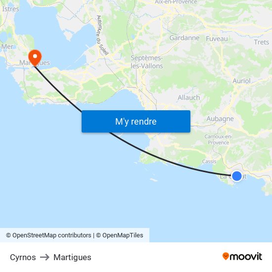 Cyrnos to Martigues map