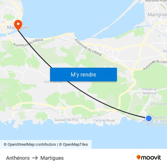 Anthénors to Martigues map