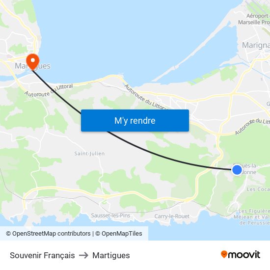 Souvenir Français to Martigues map
