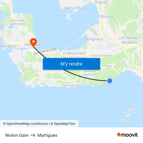Niolon Gare to Martigues map